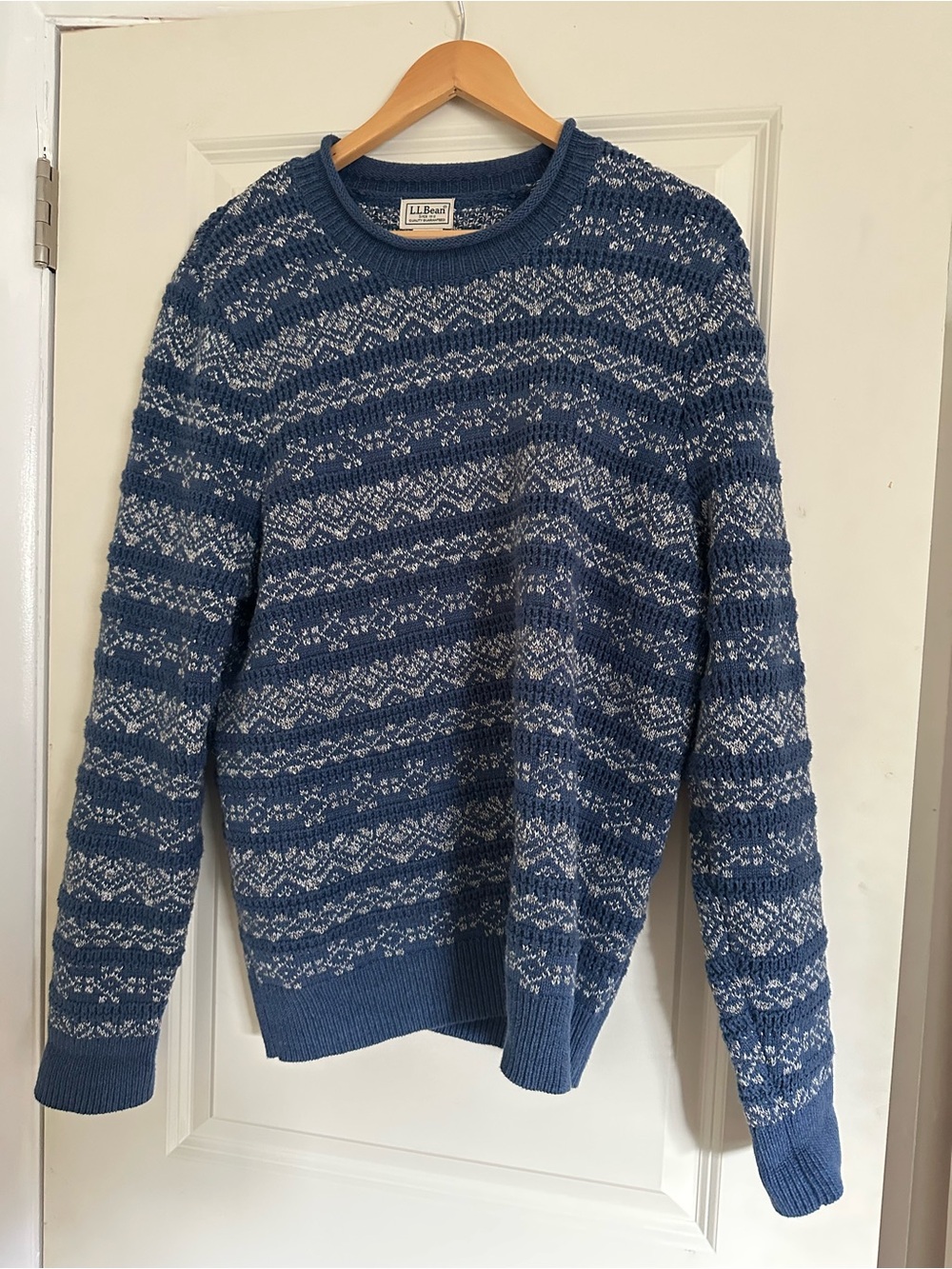 L.L. Bean Blue Fair Isle Knit Crewneck Sweater